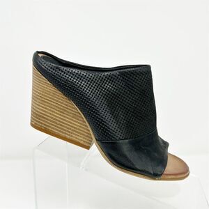 Miz Mooz Women's Black Leather Slide Wedge Sandals Size 39 (US Size 8.5-9)